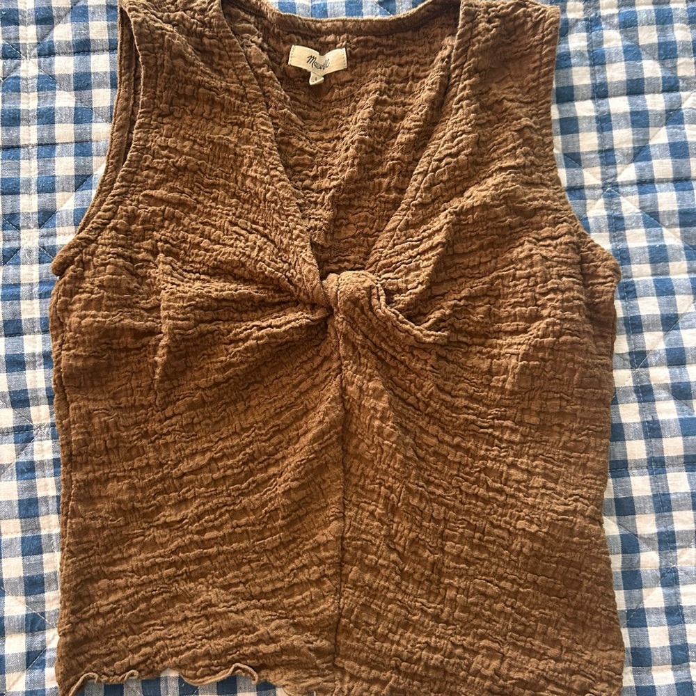 Madewell Brown Textured knot Sleeveless Top